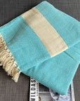 Luxury Alicia hand-loomed diamond weave organic cotton bed throw, premium teal blue-green, oversized 200x240cm, best-selling summer blanket by Wildash London at brixbailey.com