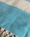 Luxury Alicia hand-loomed organic cotton bed throw, premium diamond weave, teal blue-green, king size, sustainable Oeko-Tex certified by Wildash London at brixbailey.com