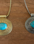 Vintage Boho Natural Stone Statement Necklace – Antique Gold & Silver Tone Medallion Necklace