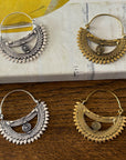 Handcrafted Bohemian Tribal Sunburst Brass Hoop Earrings – Gold & Silver Finish