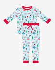 Premium Christmas pajama set for couples, cozy organic cotton sleepwear with penguin and snowman print, luxury matching holiday loungewear by Toby Tiger at brixbailey.com