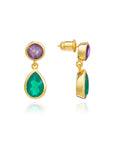 Iris Double Gemstone Drop Earrings with Amethyst & Green Onyx