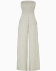 The Maggie Bandeau Jumpsuit in striped olive green