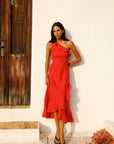 The Amelie Ruffled Dress in red