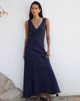 The Athena Maxi Dress in navy blue