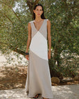 The Athena Maxi Dress in oatmeal and off-white