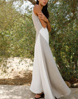 The Athena Maxi Dress in oatmeal and off-white