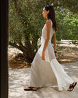 The Athena Maxi Dress in oatmeal and off-white