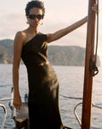The Ava Asymmetric Maxi Dress in black