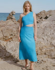 The Ava Asymmetric Maxi Dress in ice blue