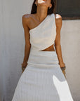 The Ava Asymmetric Maxi Dress in off-white