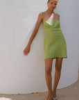The Nicola Mini Slip Dress in apple green