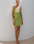 The Nicola Mini Slip Dress in apple green