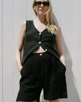 The Sienna Pleated Shorts in black