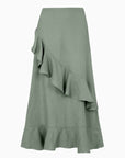 The Carrie Ruffled Maxi Skirt in olive green