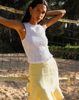 The Carrie Ruffled Mini Skirt in yellow