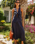 The Poppy Flowing Maxi Skirt in navy blue