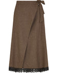 The Zoe Wool Wrap Skirt with lace trim in mocha