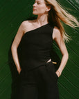 The Ava Asymmetric One-Shoulder Top in black