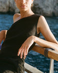 The Ava Asymmetric One-Shoulder Top in black
