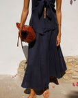 The Lucia Tie Vest in navy blue