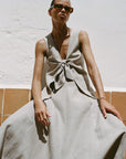The Lucia Tie Vest in oatmeal