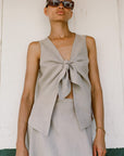 The Lucia Tie Vest in oatmeal