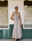 The Lucia Tie Vest in oatmeal