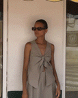 The Lucia Tie Vest in oatmeal