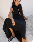 The Alma Stand-Up Collar Tie Vest in black