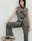 The Aria Stand-Up Collar Wool Vest in mocha