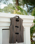 The Aria Stand-Up Collar Wool Vest in mocha