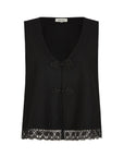 The Marie Sleeveless Wool Vest in black with lace trim