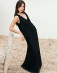 Thea Maxi Wool Skirt with lace trim in black