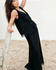 Thea Maxi Wool Skirt with lace trim in black