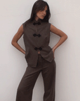 The Cora Cigarette Felted Wool Trousers in mocha