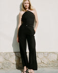 The Willow Wide-Leg Pleated Linen Trousers in black