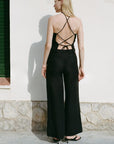 The Willow Wide-Leg Pleated Linen Trousers in black