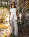 The Willow Wide-Leg Pleated Linen Trousers in oatmeal