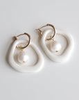Porcelain and Pearl Hoop Earrings in White