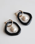 Black Pearl and Porcelain Hoop Earrings