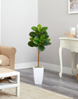 Artificial Fiddle Leaf Fig Tree in White Planter, 45”