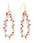 Large Teardrop Wire Wrapped Gemstone Earrings in Moonstone and Rose Quartz