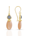 Persephone Double Gemstone Earrings in Peach Moonstone and Labradorite