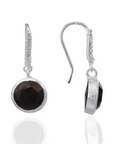 Charis Round Gemstone Earrings Silver Black Onyx, Front CZ Hooks
