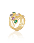 Entwined Gemstone Cocktail Ring with Green Onyx, Amethyst, Moonstone and Labradorite