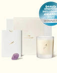 Luxury Aum Candle with bergamot, vetiver, galbanum essential oils, calming, grounding, stress relief, restful sleep, handcrafted, premium soy wax by Novenary at brixbailey.com
