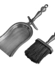 Antique pewter hearth set with matching brush and shovel, steel construction in rich silver tone for fireplace maintenance. by sostter at brixbailey.com