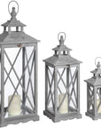 Handcrafted wooden lantern set in weathered grey, three rustic farmhouse decor pieces for candles or LED lights by sostter at brixbailey.com