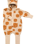 Baby Jumpsuit with Hood - Bear in Glasses on Beige